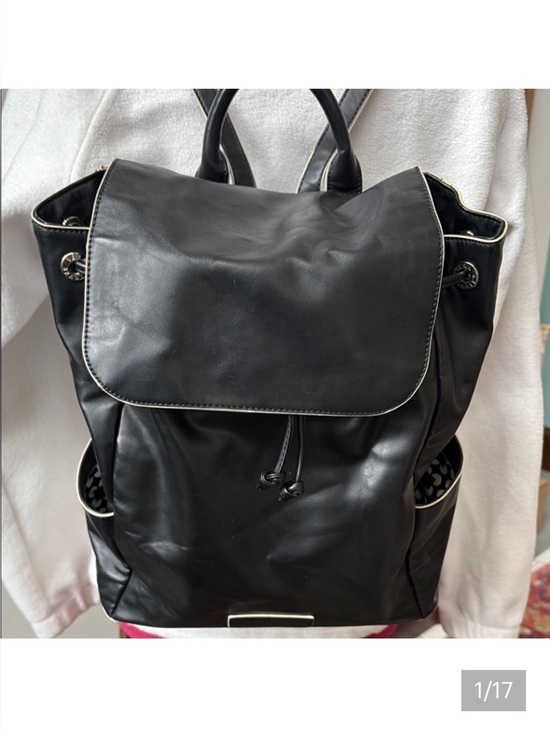 Vera Bradley  backpack   vegan leather  black/white edging cinch top/flap NWOT